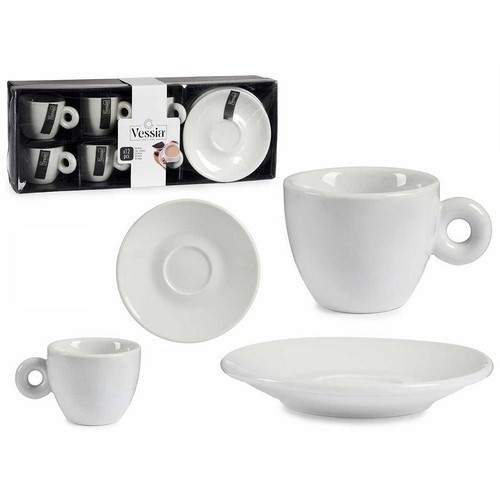 SET 6 TAZAS CAFE VESSIA BLANCO ASA REDONDA C/PLATO